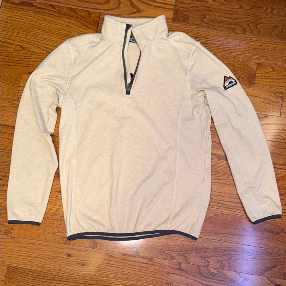 Avalanche Cream and Black Zip Up Sweater with Logo